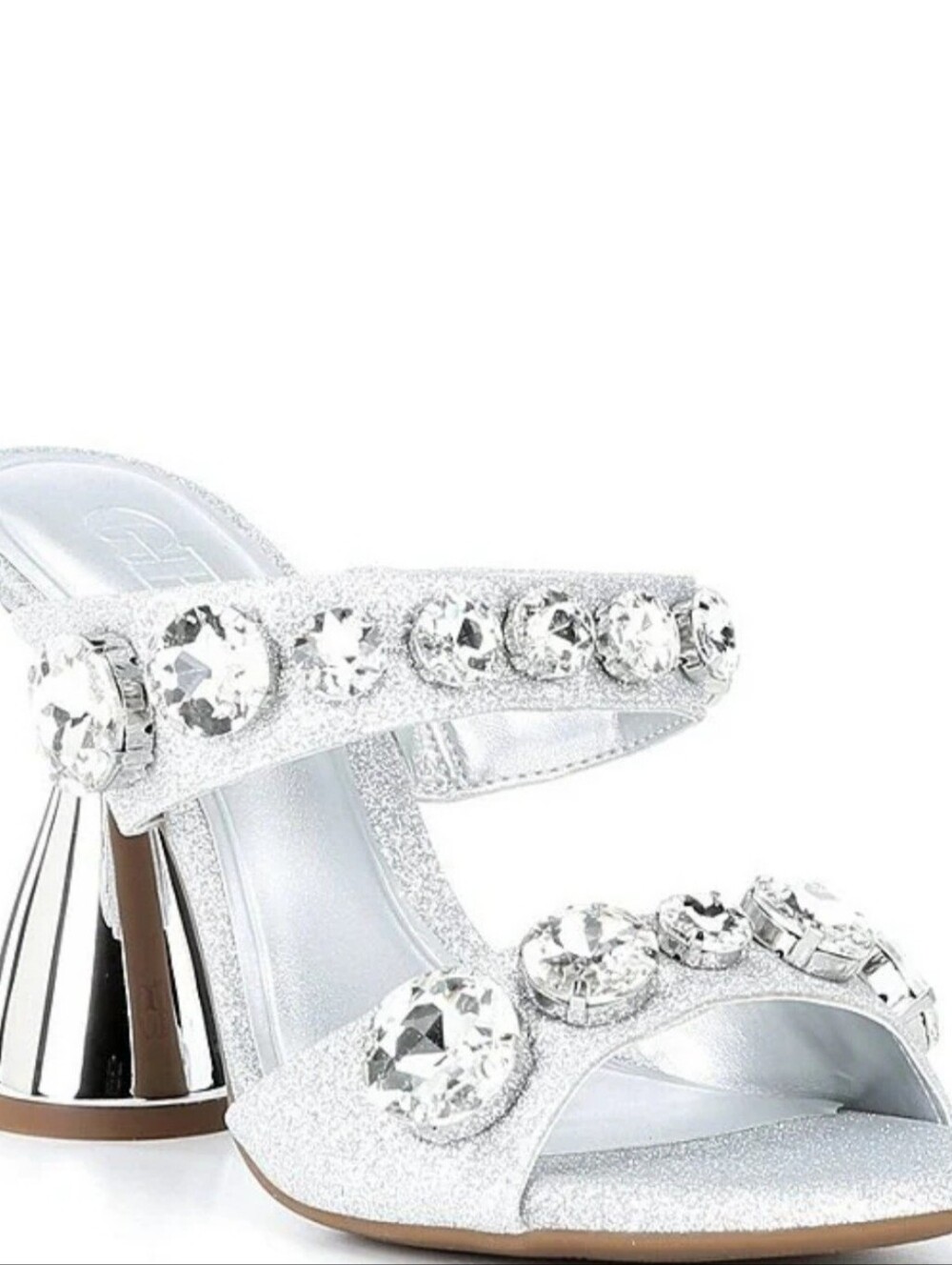 News-Flash Silver Jewel Ornament Dress Slide Sandals 8M